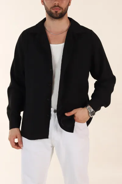 siyah-relaxed-fit-uzun-kollu-apas-yaka-erkek-gomlek-367432