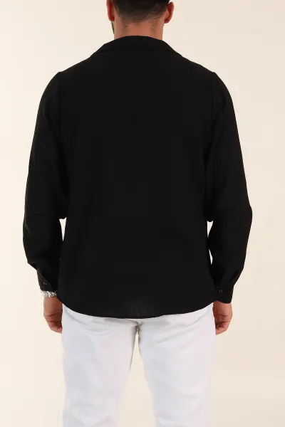 Siyah Relaxed Fit Uzun Kollu Apaş Yaka Erkek Gömlek 367432