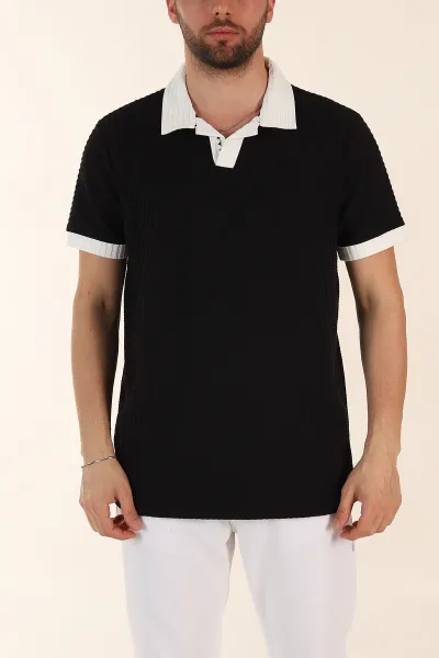 siyah-relaxed-fit-waffle-dokulu-polo-yaka-erkek-tisort-370345