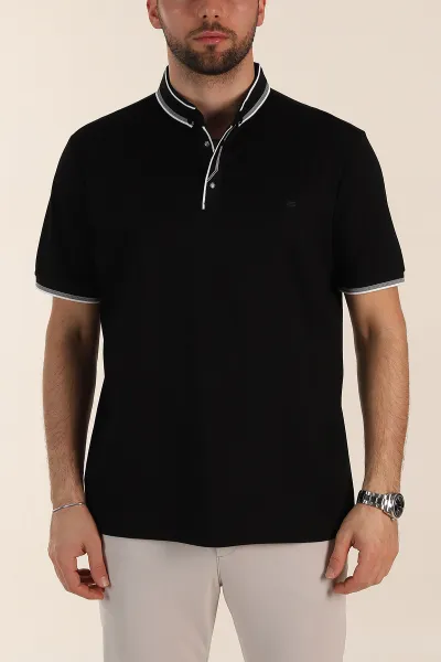 Siyah Relaxed Fit Yaka Detaylı Polo Yaka Erkek Tişört 359117