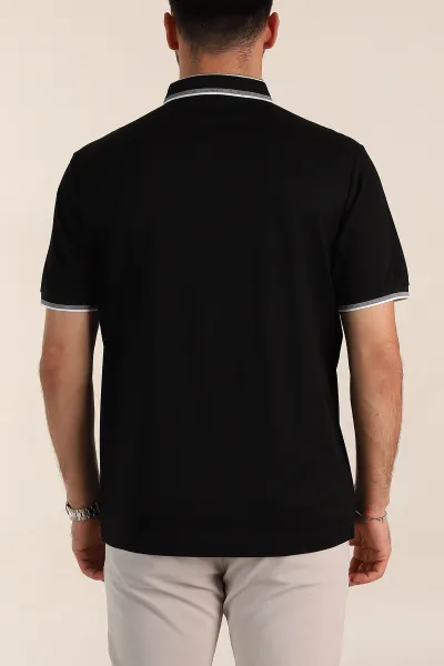 Siyah Relaxed Fit Yaka Detaylı Polo Yaka Erkek Tişört 359117