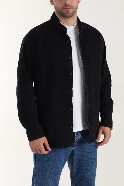 Siyah Relaxed Fit Yıkamalı Erkek Kot Gömlek 399961