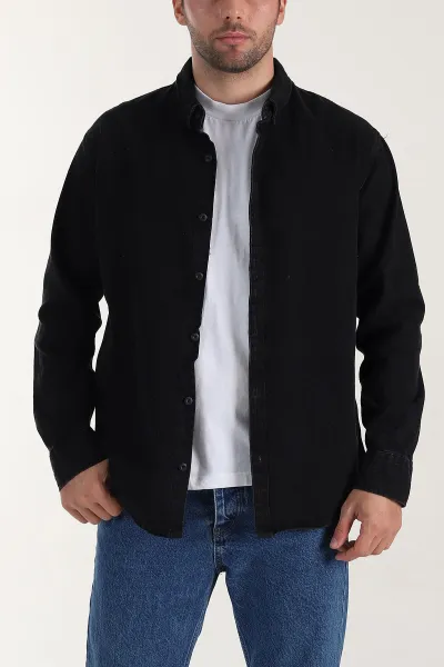 Siyah Relaxed Fit Yıkamalı Erkek Kot Gömlek 399961