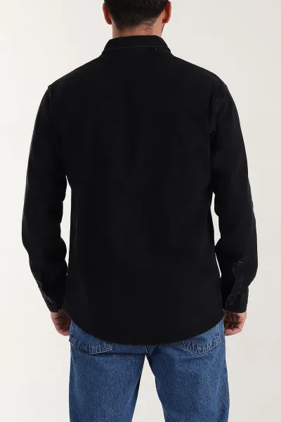 Siyah Relaxed Fit Yıkamalı Erkek Kot Gömlek 399961