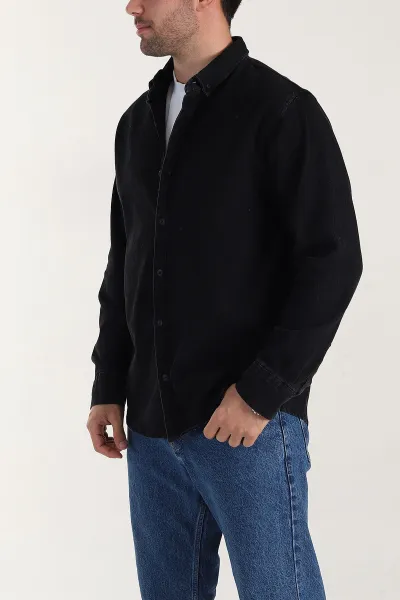 Siyah Relaxed Fit Yıkamalı Erkek Kot Gömlek 399961