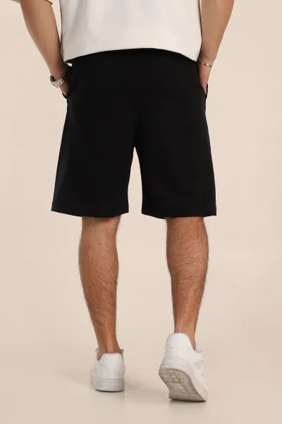 Siyah Relaxed Fit Yıkamalı Yazı Detay Erkek Şort 354089
