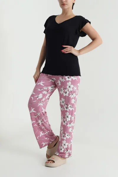 Siyah Ring Viskon Kadın Pijama Takımı 479586