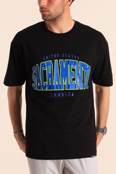 Siyah Sacramento Baskılı Oversize Erkek Tişört 186059