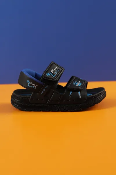 Siyah Saks Mavisi (26-30 Patik) Ortapedik Taban Bilek Süngerli Cırtlı Erkek Çocuk Sandalet 267771