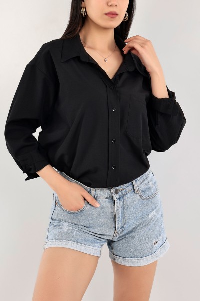 Siyah Salaş Poplin Bayan Gömlek 113568