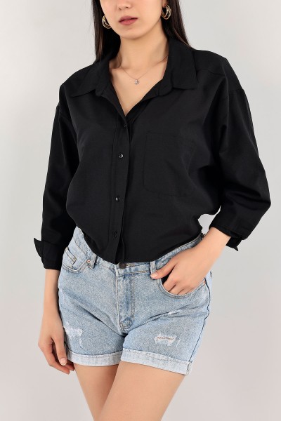 Siyah Salaş Poplin Bayan Gömlek 113568