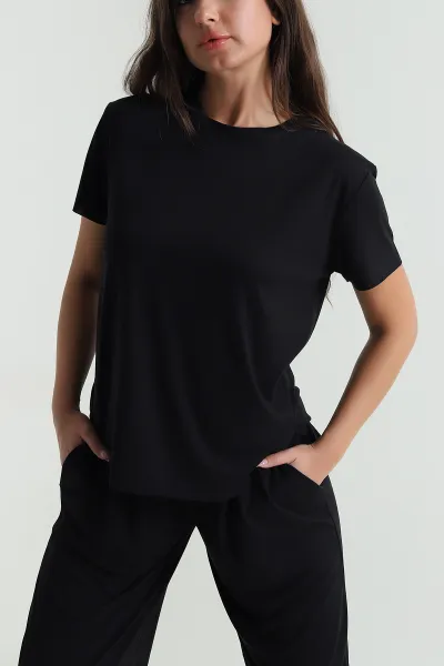 Siyah Şalvarlı Modal Kadın İkili Takım 479516