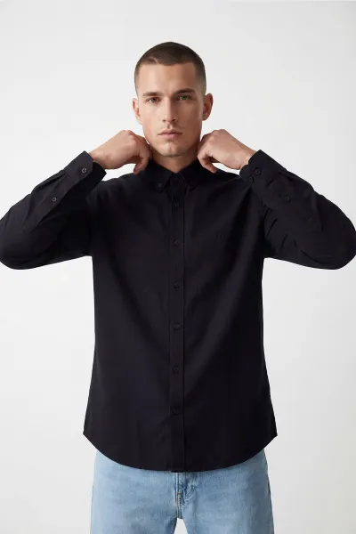 Siyah Şambre Kumaş Relaxed Fit Erkek Gömlek 435907