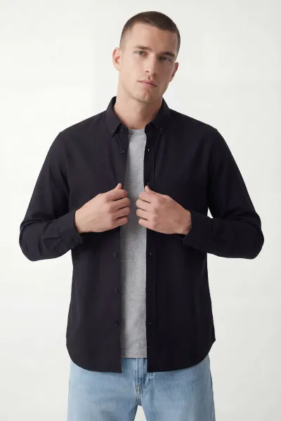 Siyah Şambre Kumaş Relaxed Fit Erkek Gömlek 435907