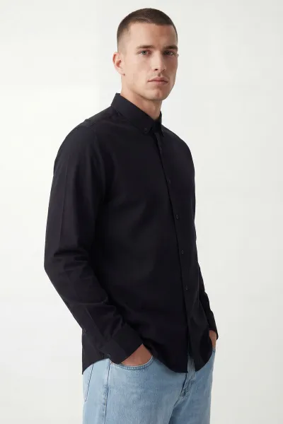 Siyah Şambre Kumaş Relaxed Fit Erkek Gömlek 435907