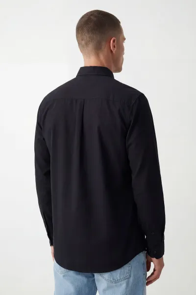 Siyah Şambre Kumaş Relaxed Fit Erkek Gömlek 435907