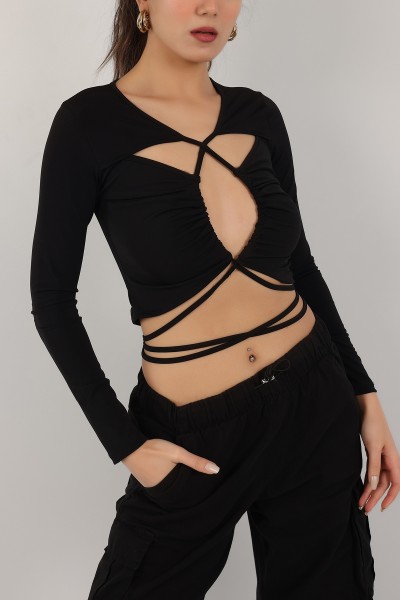 Siyah Sandy Kumaş Bluz 157930