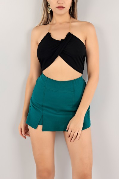 Siyah Sandy Kumaş Crop Bluz 117798