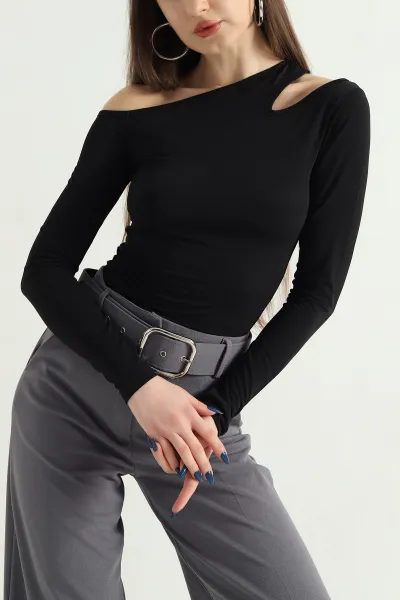 Siyah Sandy Kumaş Damla Detay Bluz 337990