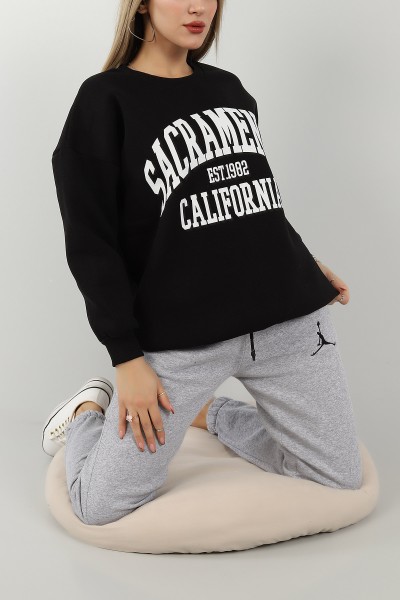 Siyah Şardonlu Baskılı Bayan Sweat 145368