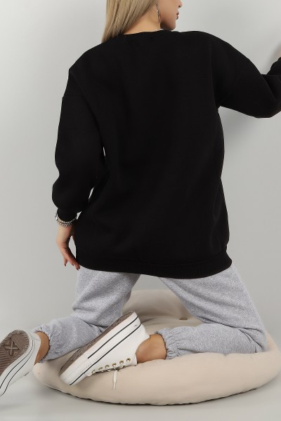 Siyah Şardonlu Baskılı Bayan Sweat 145368