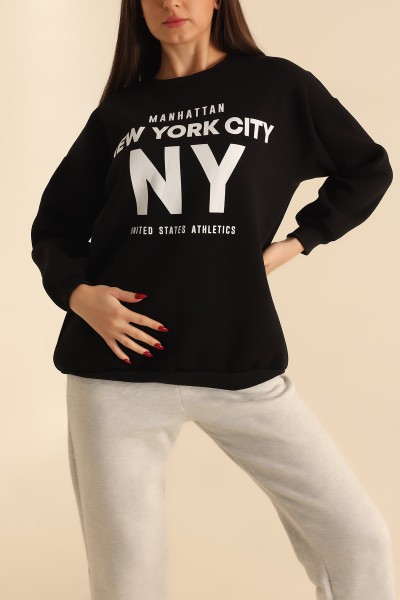 Siyah Şardonlu Baskılı Bayan Sweat 214762