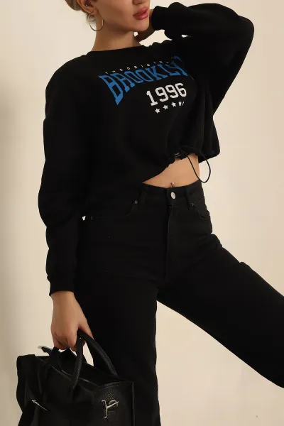 Siyah Şardonlu Baskılı Bayan Sweat 228854