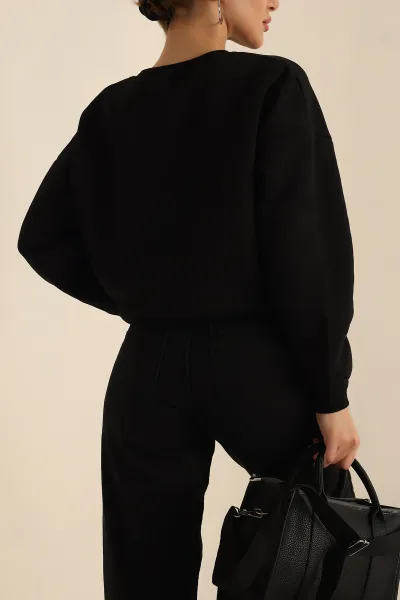 Siyah Şardonlu Baskılı Bayan Sweat 228854