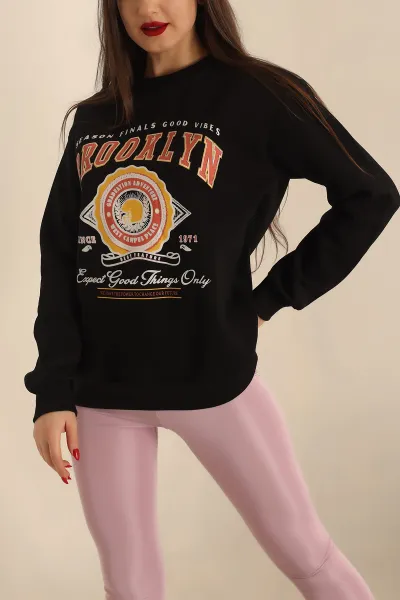 Siyah Şardonlu Baskılı Bayan Sweat 237722