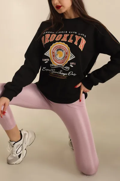 Siyah Şardonlu Baskılı Bayan Sweat 237722