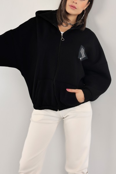 Siyah Şardonlu Bayan Fermuarlı Sweat 132387