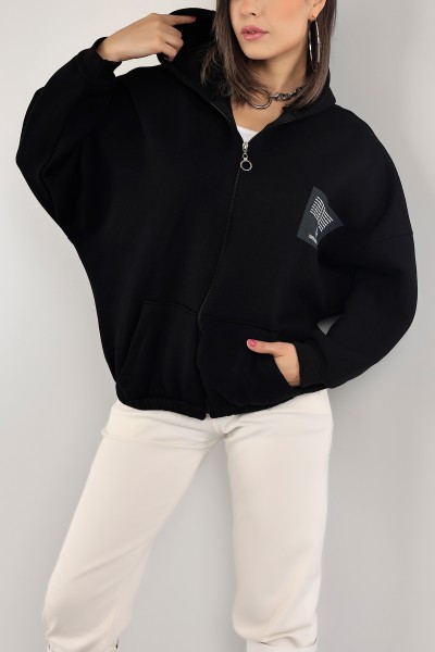 Siyah Şardonlu Bayan Fermuarlı Sweat 132387