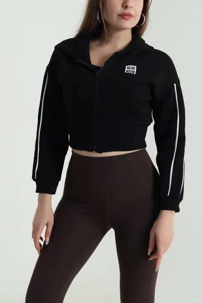 Siyah Şardonlu Crop Kadın Sweat 489184