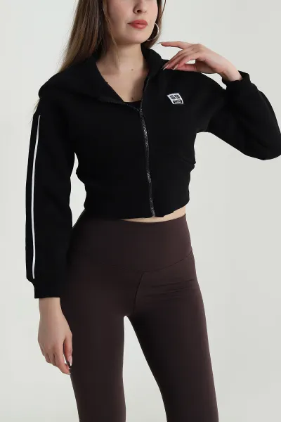 Siyah Şardonlu Crop Kadın Sweat 489184