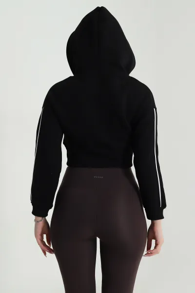 Siyah Şardonlu Crop Kadın Sweat 489184