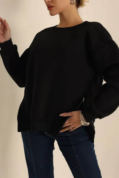 Siyah Şardonlu Fermuar Detay Sweat 224464