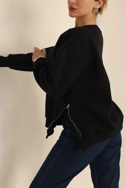 Siyah Şardonlu Fermuar Detay Sweat 224464