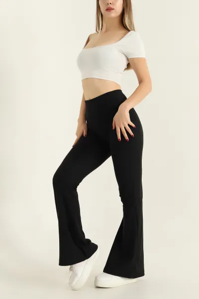 Siyah Şardonlu İspanyol Paça Bayan Triko Pantolon 304218