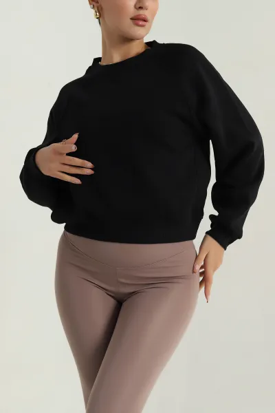 Siyah Şardonlu Kadın Fermuarsız Sweat 392387