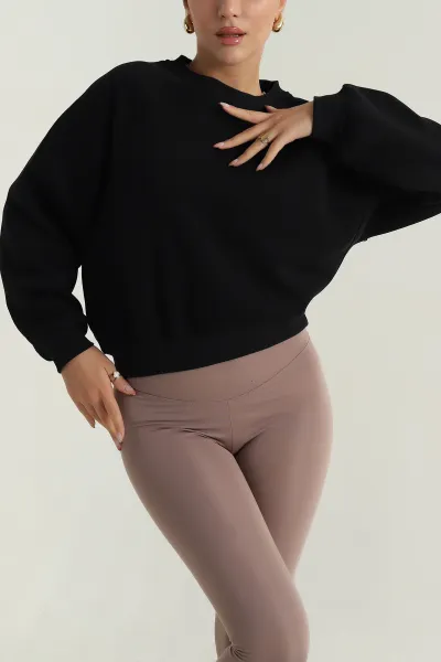 Siyah Şardonlu Kadın Fermuarsız Sweat 392387
