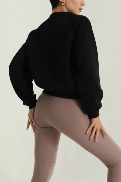 Siyah Şardonlu Kadın Fermuarsız Sweat 392387