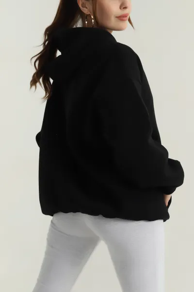 Siyah Şardonlu Kadın Fermuarsız Sweat 400549