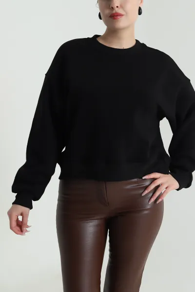 Siyah Şardonlu Kadın Fermuarsız Sweat 492510