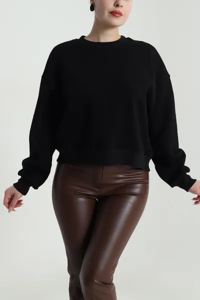 Siyah Şardonlu Kadın Fermuarsız Sweat 492510