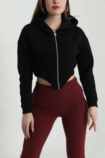 Siyah Şardonlu Korse Dikişli Kadın Sweat 489463
