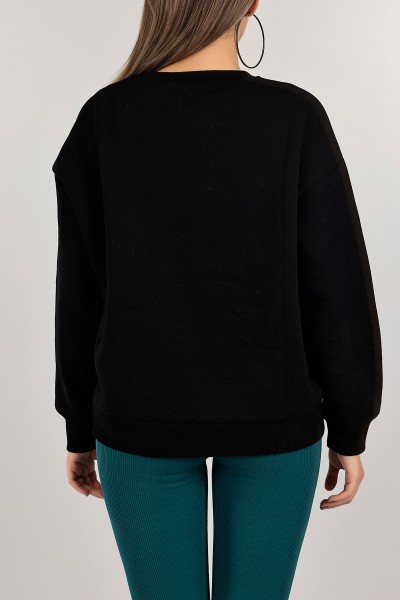 Siyah Şardonlu Nakışlı Bayan Sweat 143461