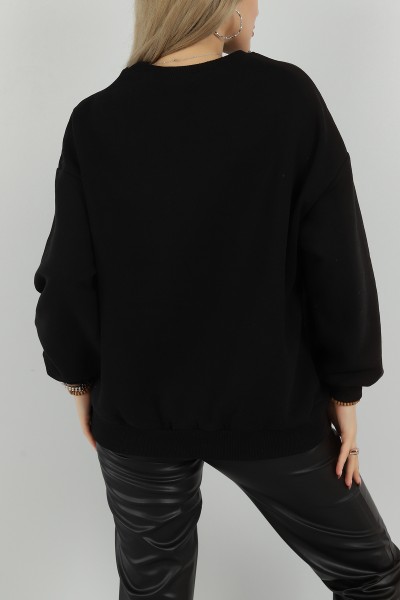Siyah Şardonlu Nakışlı Bayan Sweat 144411
