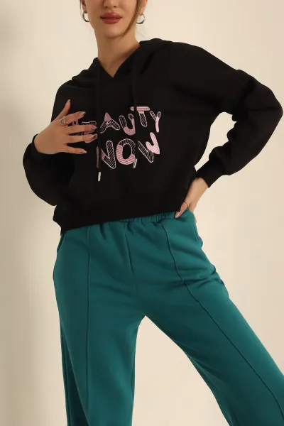 Siyah Şardonlu Nakışlı Bayan Sweat 226200