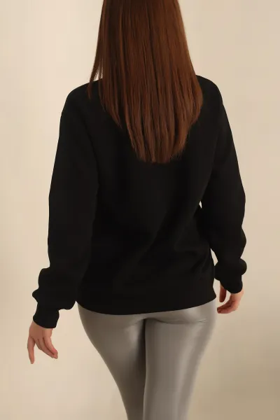 Siyah Şardonlu Nakışlı Bayan Sweat 237617