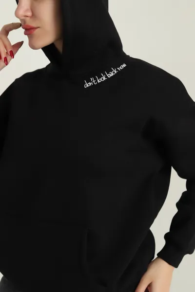 Siyah Şardonlu Nakışlı Kadın Sweat 417930